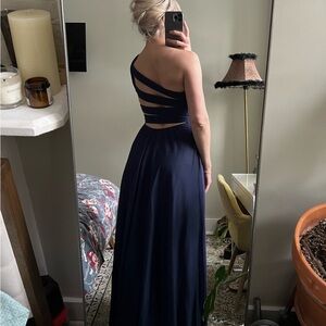 Navy Backless One-Shoulder Dress